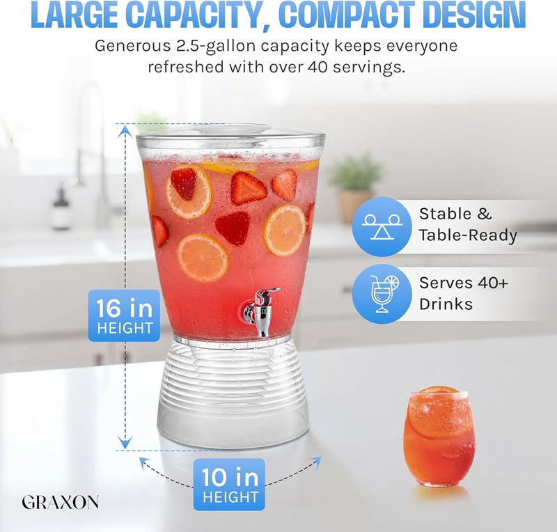 GRAXON Drink Dispensers for Parties (2.5 Gallon) Large Plastic Water Dispenser for Counter Tops, No Mess, Easy to Assemble & Wash, Up to 40 Drinks, For Drinks, Juice, Punch & Water (3 Pack) - Image 5